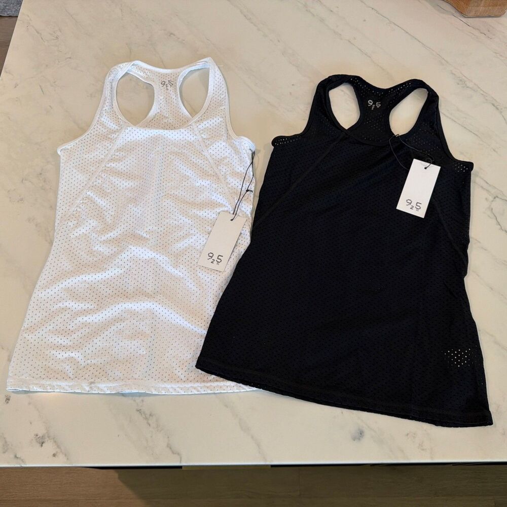 2 NWTs- 925 Fit Twist and Shout Tanks White & Black Small Mesh Sporty Athleisure
